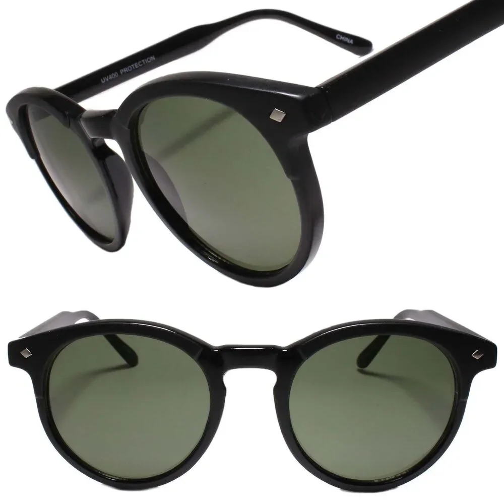 High-End Slick Dapper Indie Vintage 80s Look Simpered Round Key Hole Sunglasses
